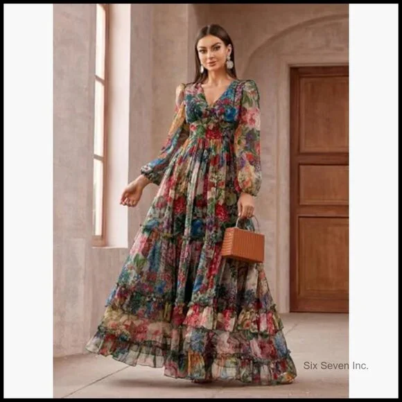 Polyester Maxi Dress Long Sleeve Casual Summer Wedding Guest - Picture 5 of 6